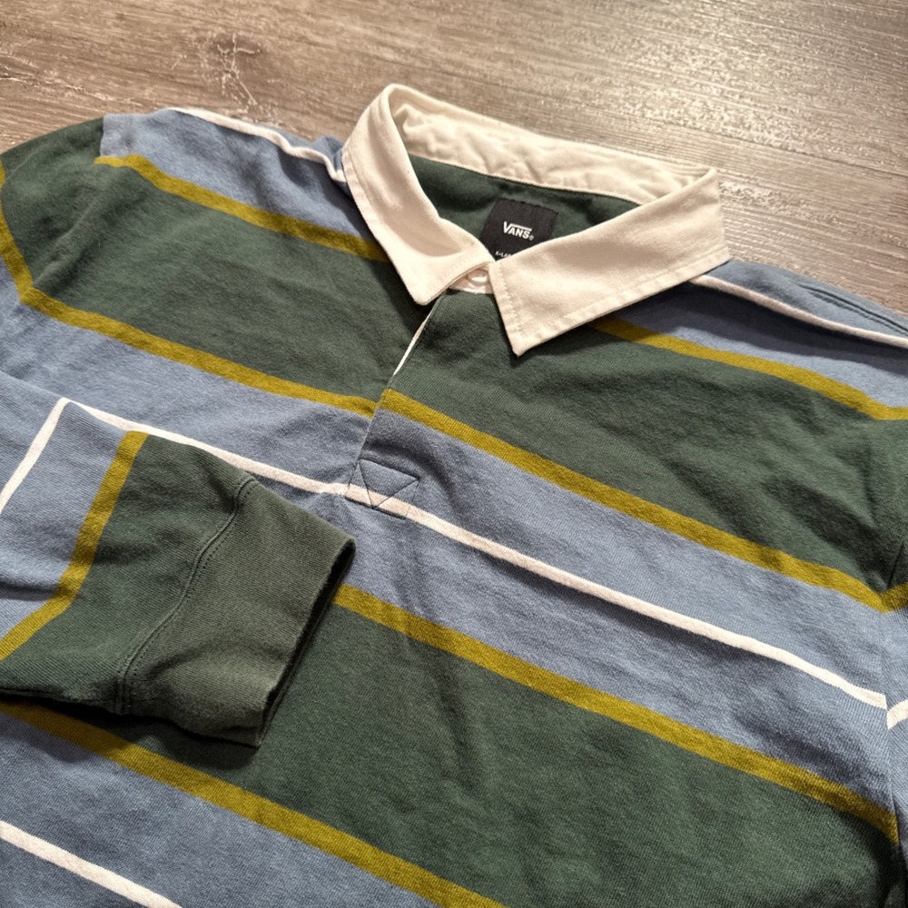 Vans Shirt Mens XL Green‎ Cotton Rugby Stripe Skater Preppy Streetwear Preppy